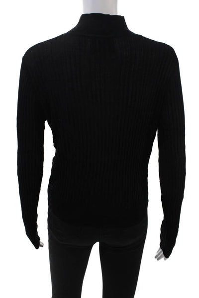Vince Womens Long Sleeve Ribbed Sheer Casual Cropped Top Solid Black Size M
