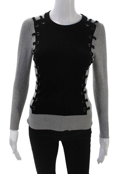 Karen Millen Womens Color Block 3/4 Sleeve Pullover Sweater Top Black Size XS