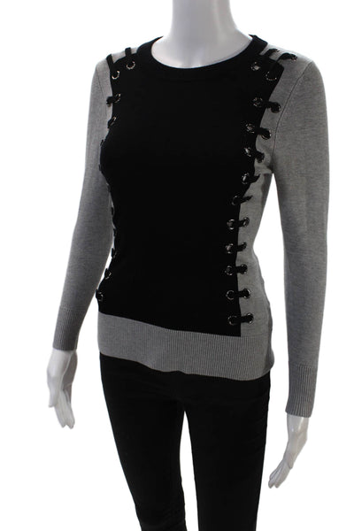 Karen Millen Womens Color Block 3/4 Sleeve Pullover Sweater Top Black Size XS