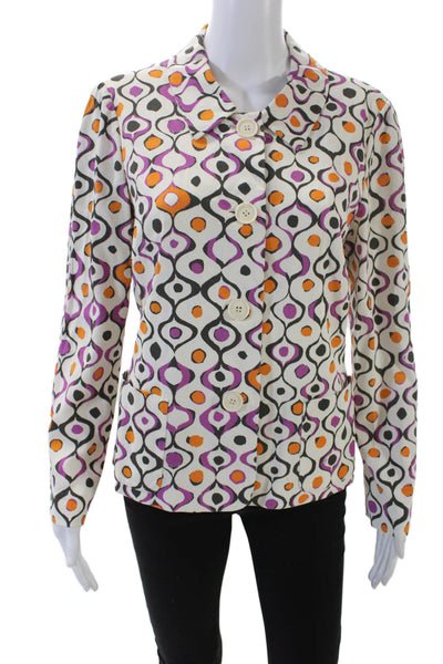 Lafayette 148 New York Womens Geometric Button-Down Blazer White Size 8