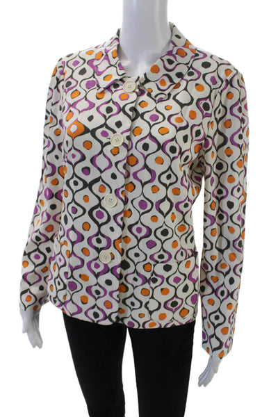 Lafayette 148 New York Womens Geometric Button-Down Blazer White Size 8