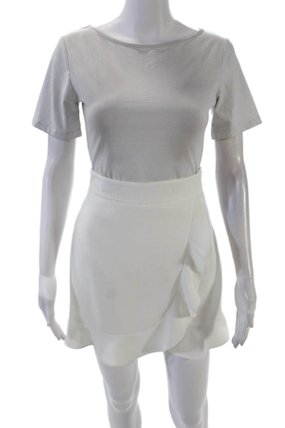 Club Monaco Womens Zippered Lined Ruffled Mini Skirt Solid White Size 00
