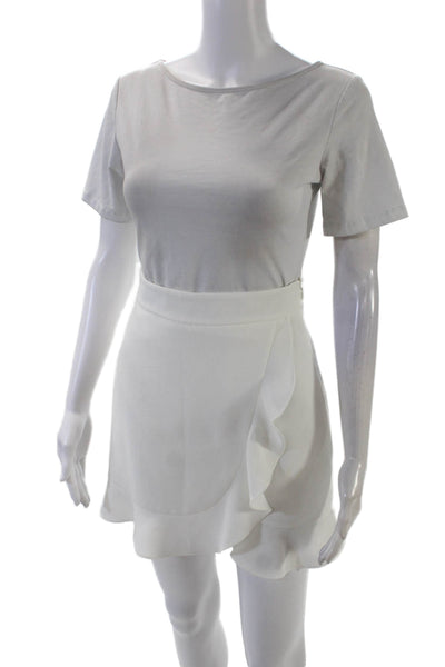 Club Monaco Womens Zippered Lined Ruffled Mini Skirt Solid White Size 00