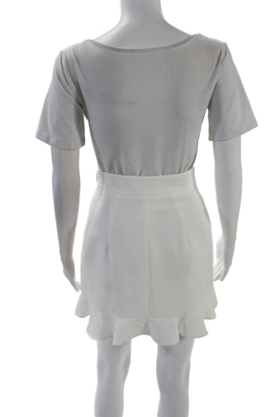 Club Monaco Womens Zippered Lined Ruffled Mini Skirt Solid White Size 00