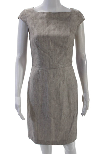 Reiss Womens Linen Virginia Cap Sleeve Square Neck Pencil Dress Beige Size 4