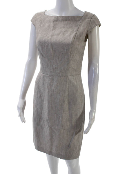 Reiss Womens Linen Virginia Cap Sleeve Square Neck Pencil Dress Beige Size 4