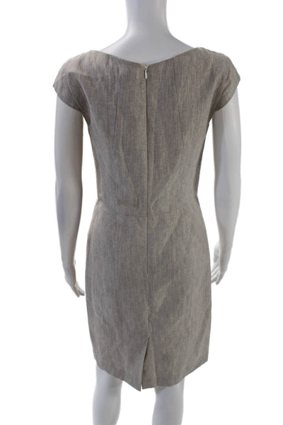 Reiss Womens Linen Virginia Cap Sleeve Square Neck Pencil Dress Beige Size 4