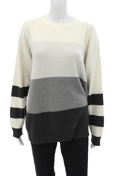 WISPR Womens Striped Long Sleeves Sweater White Grey Cotton Size Small