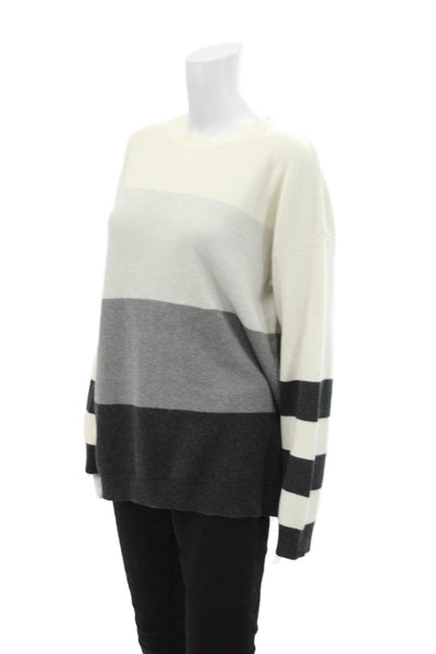 WISPR Womens Striped Long Sleeves Sweater White Grey Cotton Size Small