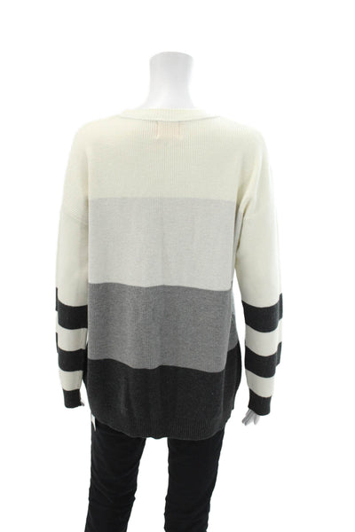 WISPR Womens Striped Long Sleeves Sweater White Grey Cotton Size Small