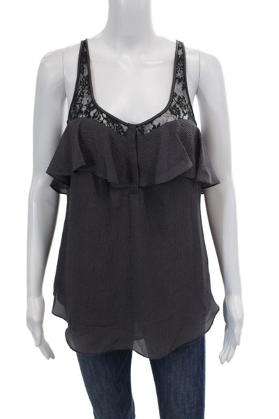 Rebecca Taylor Womens Silk Scoop Neck Sleeveless Lace Tank Top Purple Size 4