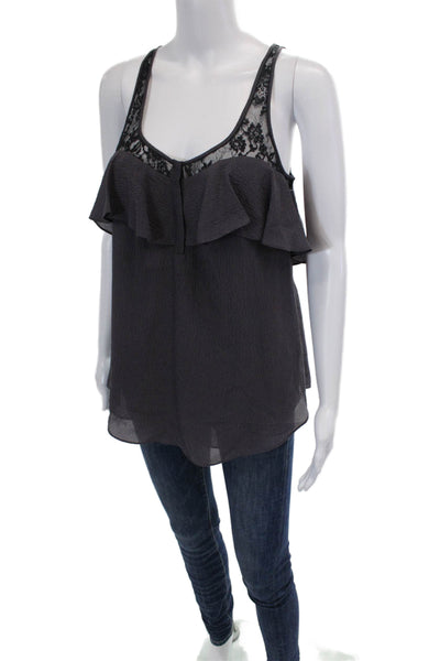 Rebecca Taylor Womens Silk Scoop Neck Sleeveless Lace Tank Top Purple Size 4