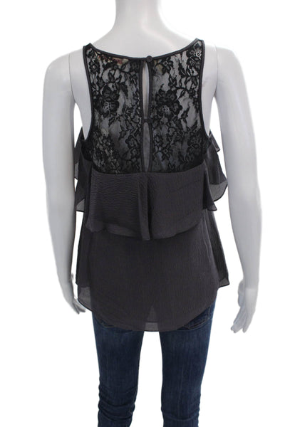 Rebecca Taylor Womens Silk Scoop Neck Sleeveless Lace Tank Top Purple Size 4