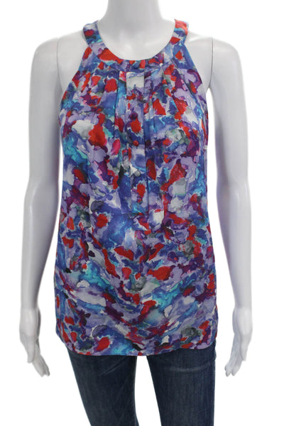 Theory Womens Textured V-neck Sleeveless Floral Printed Tank Top Multi Size S
