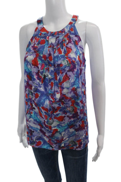 Theory Womens Textured V-neck Sleeveless Floral Printed Tank Top Multi Size S