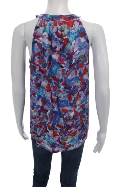 Theory Womens Textured V-neck Sleeveless Floral Printed Tank Top Multi Size S