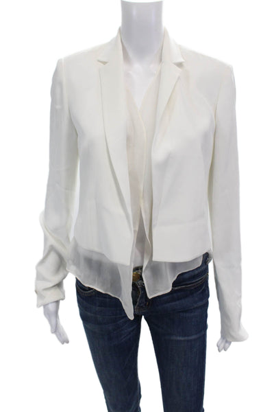 Elizabeth and James Womens Textured Long Sleeve Pleated Blazer White Size 4