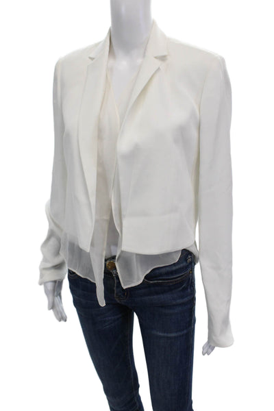 Elizabeth and James Womens Textured Long Sleeve Pleated Blazer White Size 4