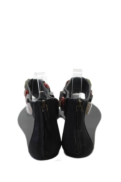 Elizabeth and James Womens Thong Strap Beaded Zip Flat Sandals Black Size 6.5