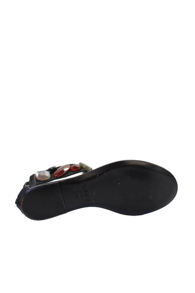Elizabeth and James Womens Thong Strap Beaded Zip Flat Sandals Black Size 6.5