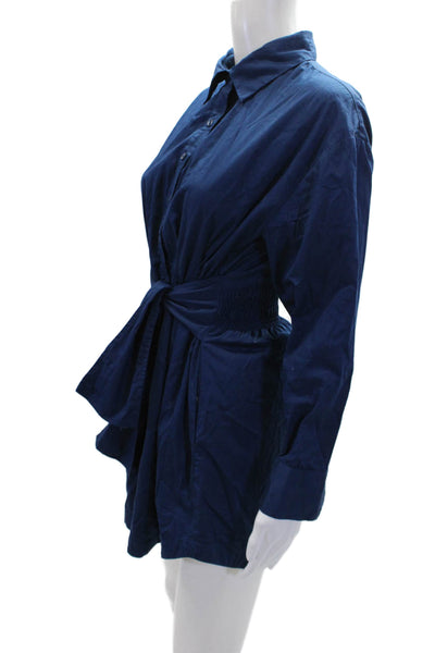 Intermix Womens Pleated Button Down Tie Waist Shirt Dress Blue Size 2