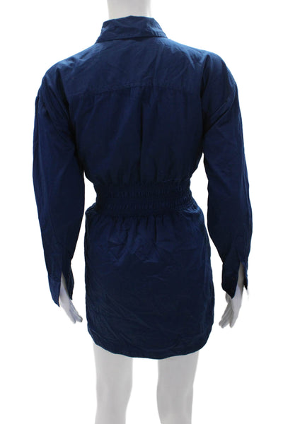 Intermix Womens Pleated Button Down Tie Waist Shirt Dress Blue Size 2