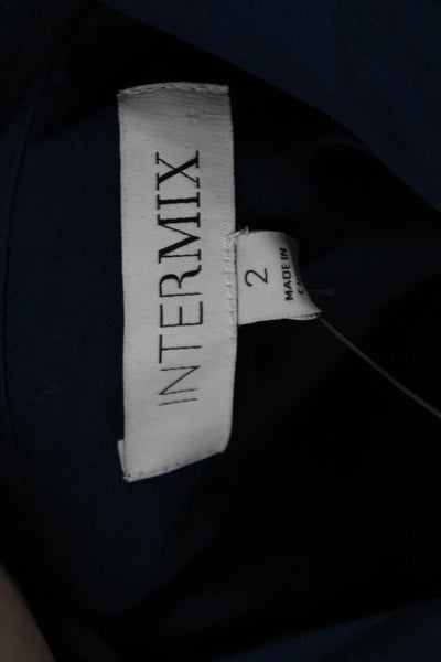 Intermix Womens Pleated Button Down Tie Waist Shirt Dress Blue Size 2