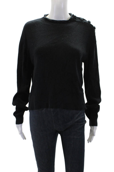 Sandro Women's Round Neck Long Sleeves Ribbed Pullover Sweater Black Size 1