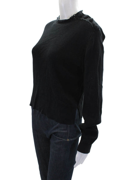 Sandro Women's Round Neck Long Sleeves Ribbed Pullover Sweater Black Size 1