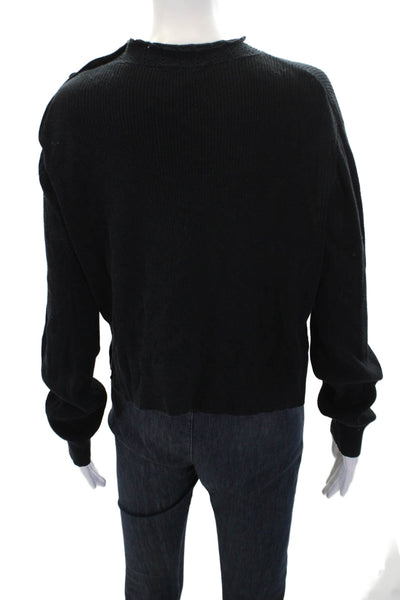 Sandro Women's Round Neck Long Sleeves Ribbed Pullover Sweater Black Size 1