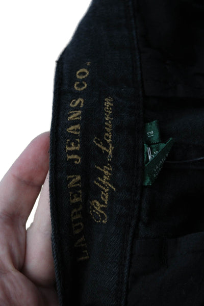 Lauren Jeans Company Womens High Rise Crop Straight Leg Solid Black Size 12