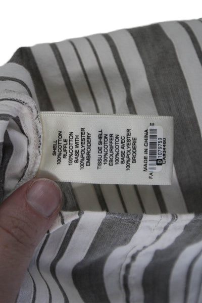 La Vie Womens Cotton Striped Ruffle Trim Buttoned Sleeveless Top Gray Size L