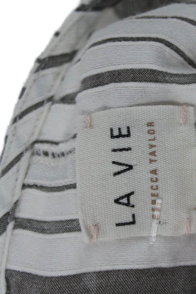 La Vie Womens Cotton Striped Ruffle Trim Buttoned Sleeveless Top Gray Size L