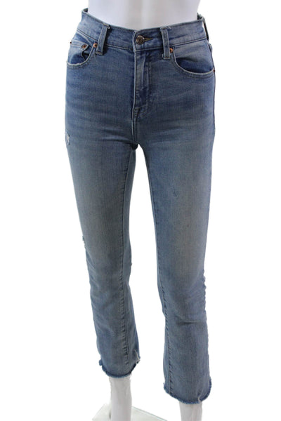 Pistola Womens High Rise Distressed Raw Hem Slim Bootcut Jeans Blue Size 24