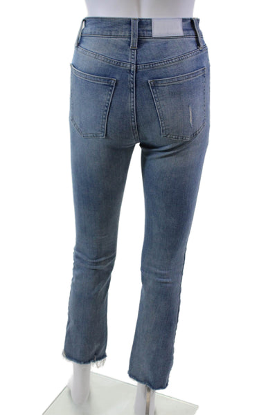Pistola Womens High Rise Distressed Raw Hem Slim Bootcut Jeans Blue Size 24