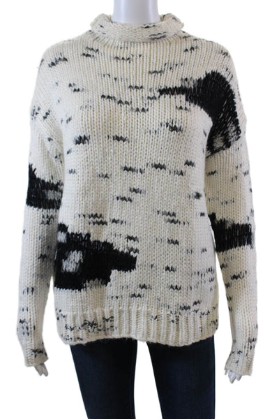 Line Womens Printed Chunky Knit Cotton Blend Turtleneck Sweater Top White Sz XS