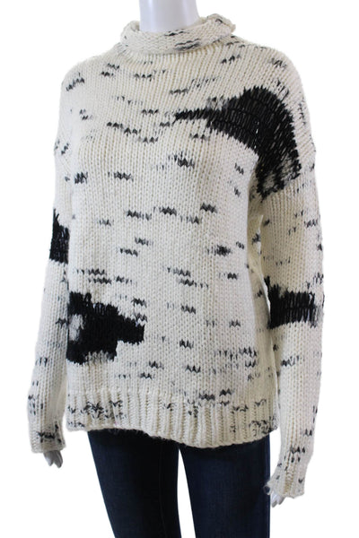Line Womens Printed Chunky Knit Cotton Blend Turtleneck Sweater Top White Sz XS