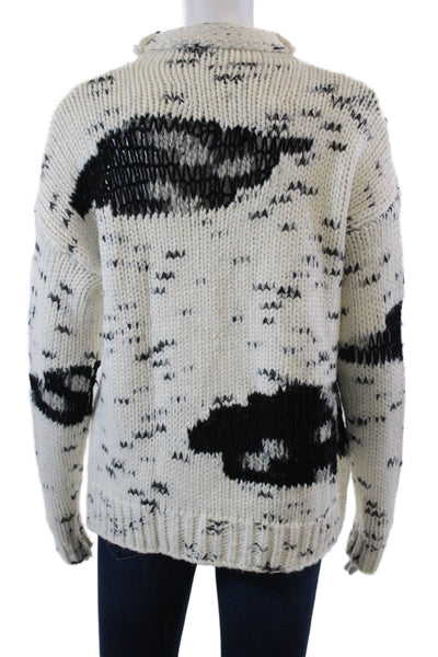 Line Womens Printed Chunky Knit Cotton Blend Turtleneck Sweater Top White Sz XS