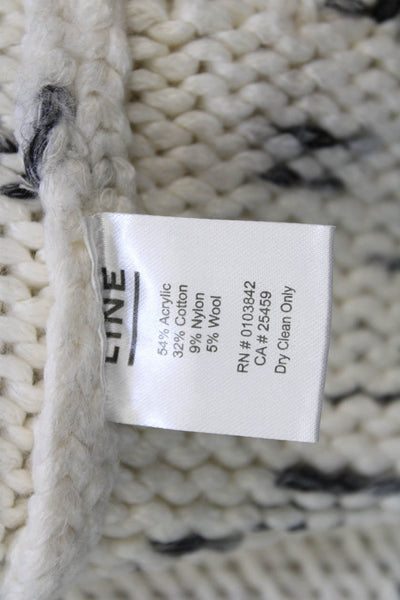 Line Womens Printed Chunky Knit Cotton Blend Turtleneck Sweater Top White Sz XS