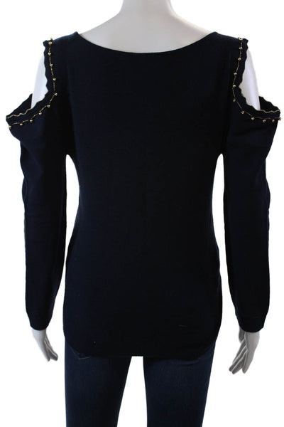 Alex Gore Browne Womens Wool Beaded Cold Shoulder Sweater Top Navy Size Small
