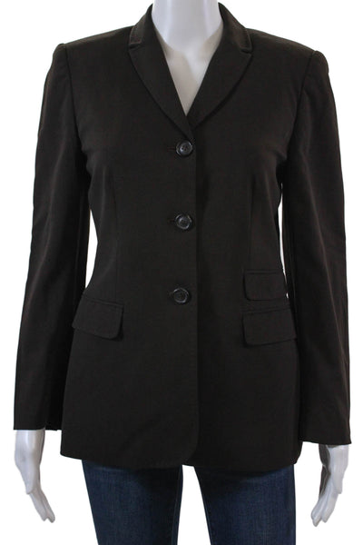 Piazza Sempione Womens Long Sleeve Buttoned Collared Blazer Brown Size 8