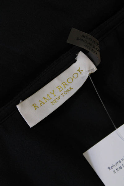 Ramy Brook Womens Long Sleeve V-Neck Smocked Blouse Top Black Size 2XS