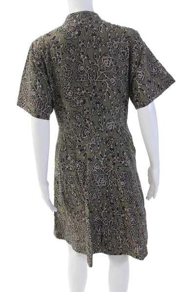 ALC Womens Cotton Floral Pleated Waist Detail Buttoned Dress Green Size 6