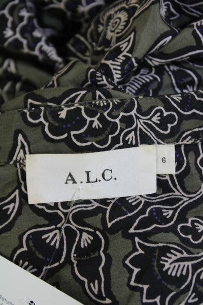 ALC Womens Cotton Floral Pleated Waist Detail Buttoned Dress Green Size 6