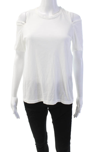 Morgane Le Fay Womens Short Sleeve Cold Shoulder Top White Size S