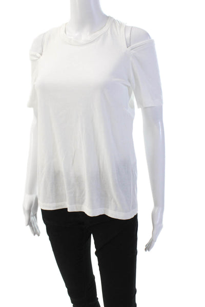Morgane Le Fay Womens Short Sleeve Cold Shoulder Top White Size S
