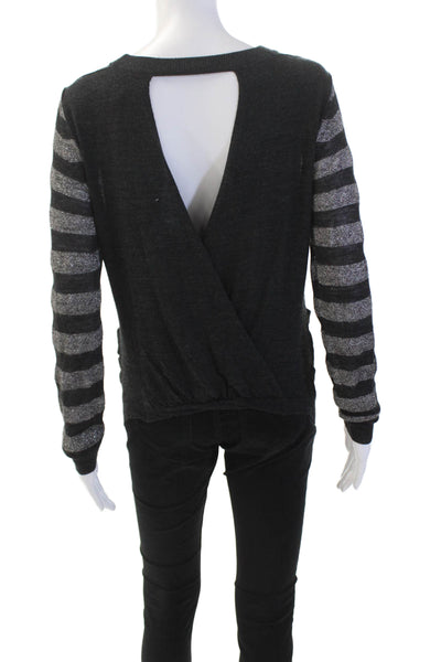 3.1 Phillip Lim Womens Wool Metallic Long Sleeve Open Back Top Black Size XS