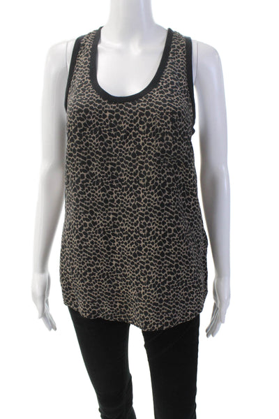 Joie Womens Silk Scoop Neck Sleeveless Animal Print Tank Top Brown Size S