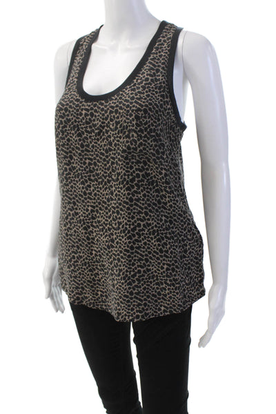 Joie Womens Silk Scoop Neck Sleeveless Animal Print Tank Top Brown Size S