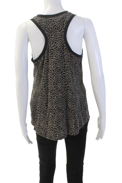 Joie Womens Silk Scoop Neck Sleeveless Animal Print Tank Top Brown Size S